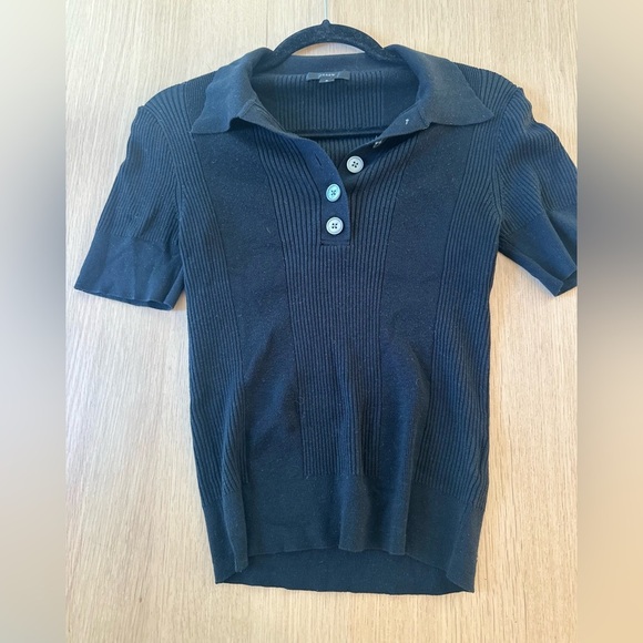J.Crew Collared Tencel Black Short Sleeve Black Sweater Size Small  1546 - Picture 4 of 9